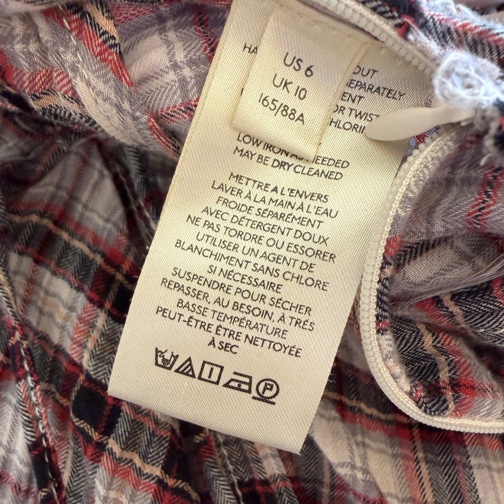 Free People Deep In Thought Plaid Frayed Maxi Skirt Tie Waist Boho Grunge Size 6 - Picture 10 of 12